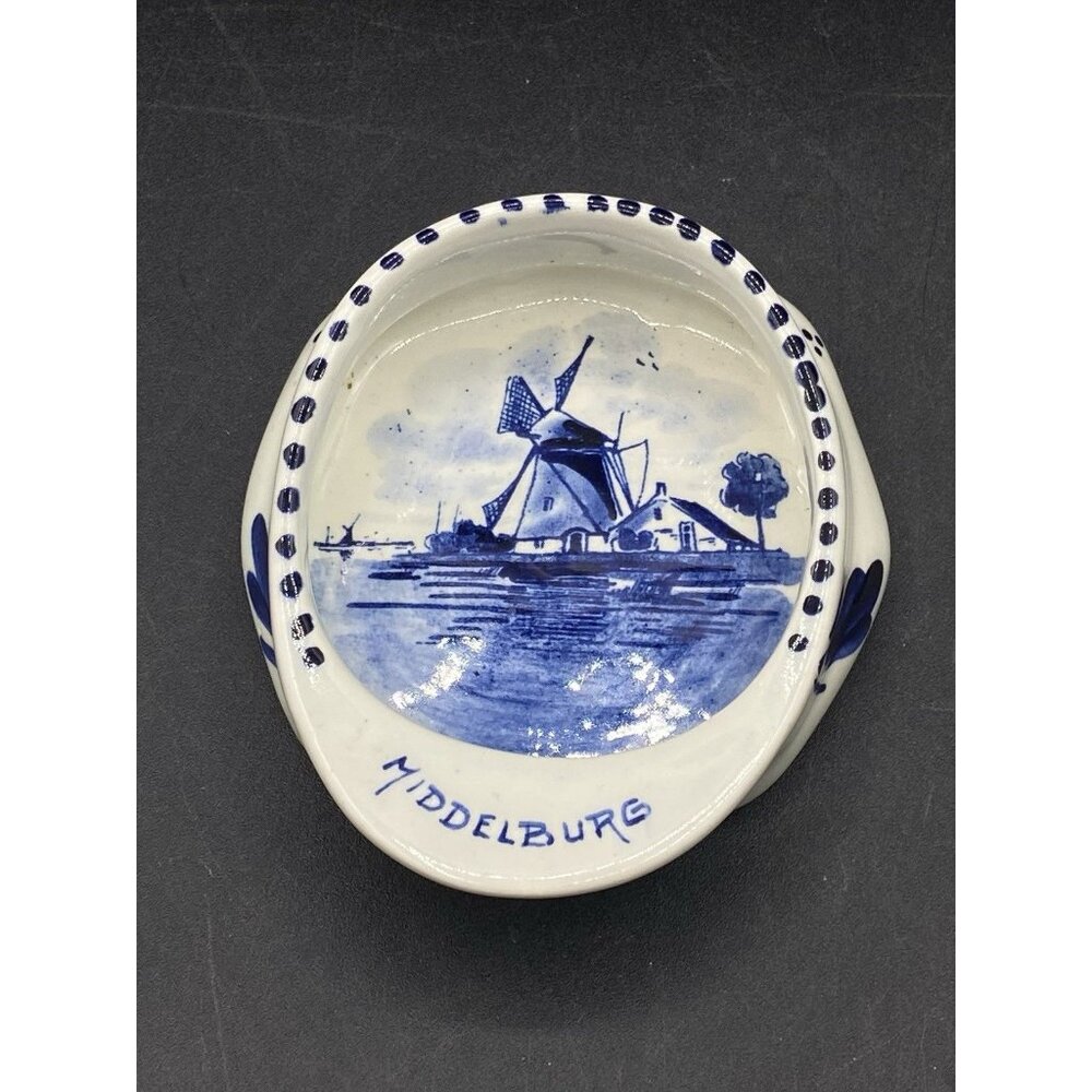 Middelburg Blue Delft Flat Cap Trinket Dish Made in Holland Vintage